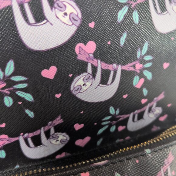 Under One Sky Faux Leather Sloth Backpack Bag Hearts Black Multicolor Mini Small - Picture 9 of 16